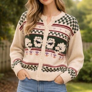 Vintage Woolrich Cream and Green Floral Cardigan